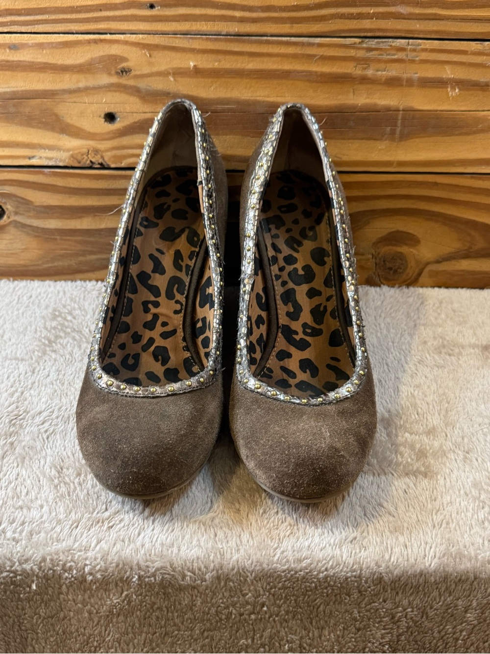 Jessica Simpson Brown Suede Crystal-Trim Ballet Pumps